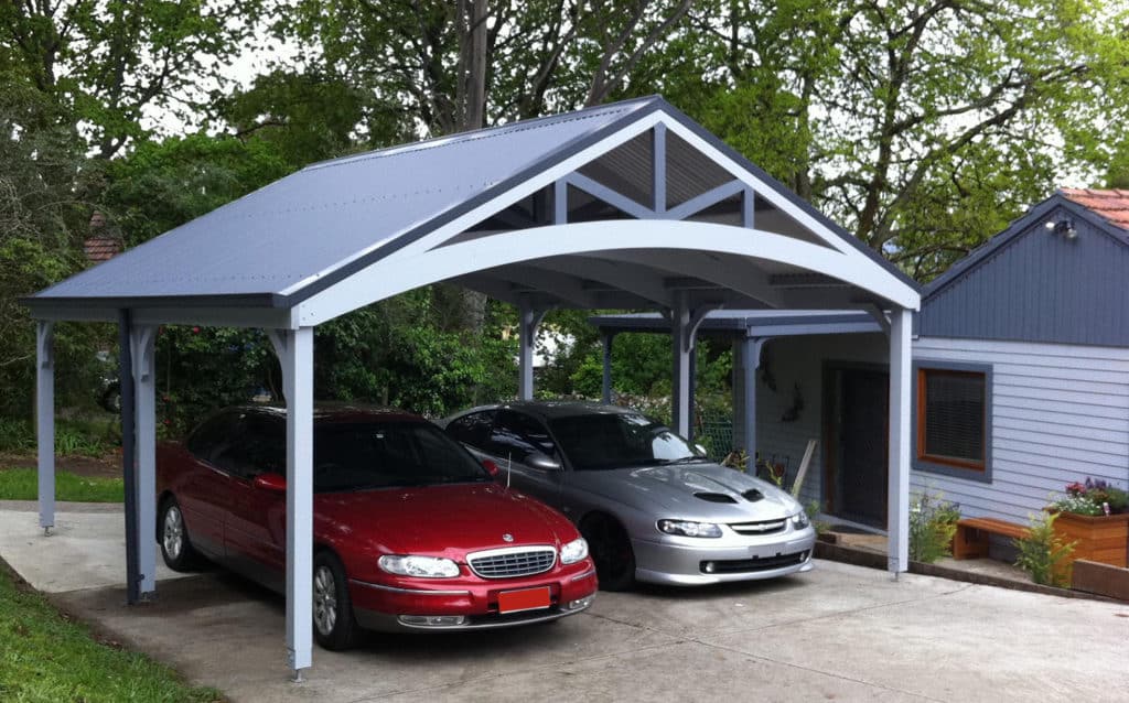 Double Smart-Arch Truss - Curved, Side View - Curved Roof Timber Carport Kits - Lyrebird Enterprises