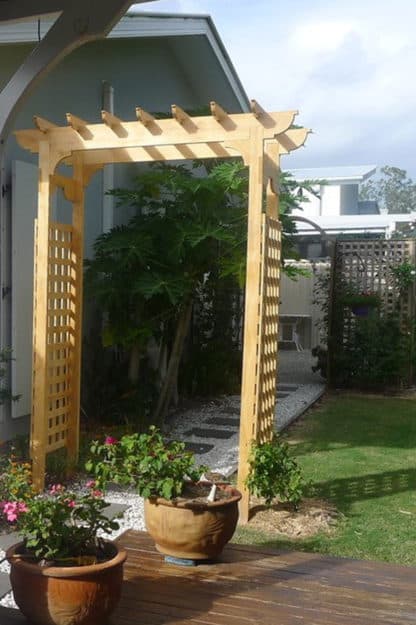 Stained Timber Bourke Garden Arch Kit with Lattice Sides - Lyrebird Enterprises